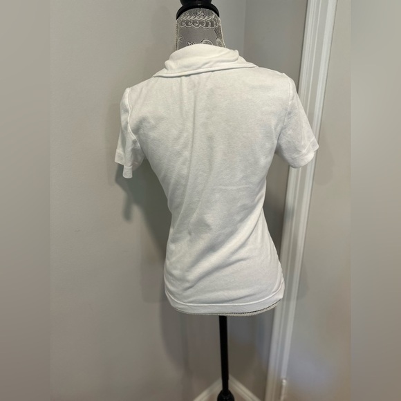 TORY BURCH Women’s Sz: M White Polo Short Shirt Top Gold Monogram Accent Buttons - Picture 2 of 12